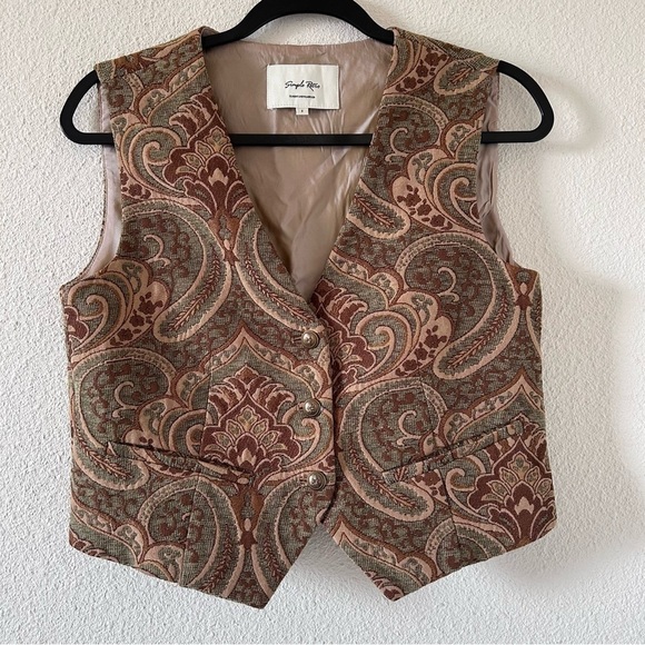 Simple Retro Women’s Vest Small Bronze Sage Green Paisley All Over Print - Picture 1 of 11